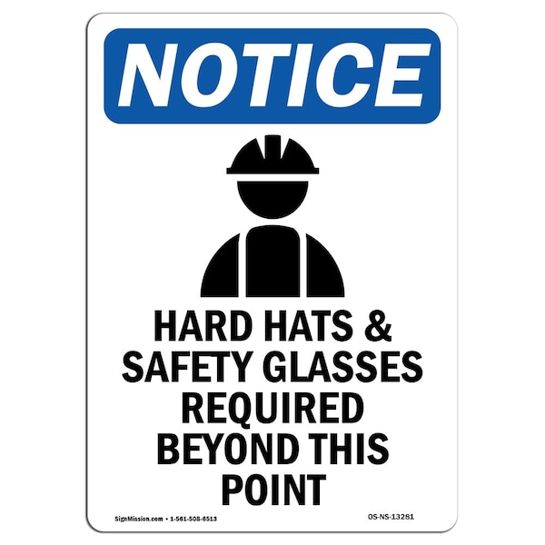 OSHA Sign, Hard Hats And With, 18in X 12in Aluminum, 12" W, 18" H, Portrait, OS-NS-A-1218-V-13281